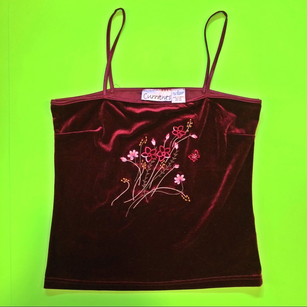Vintage 90s velvet spaghetti strap floral tank top